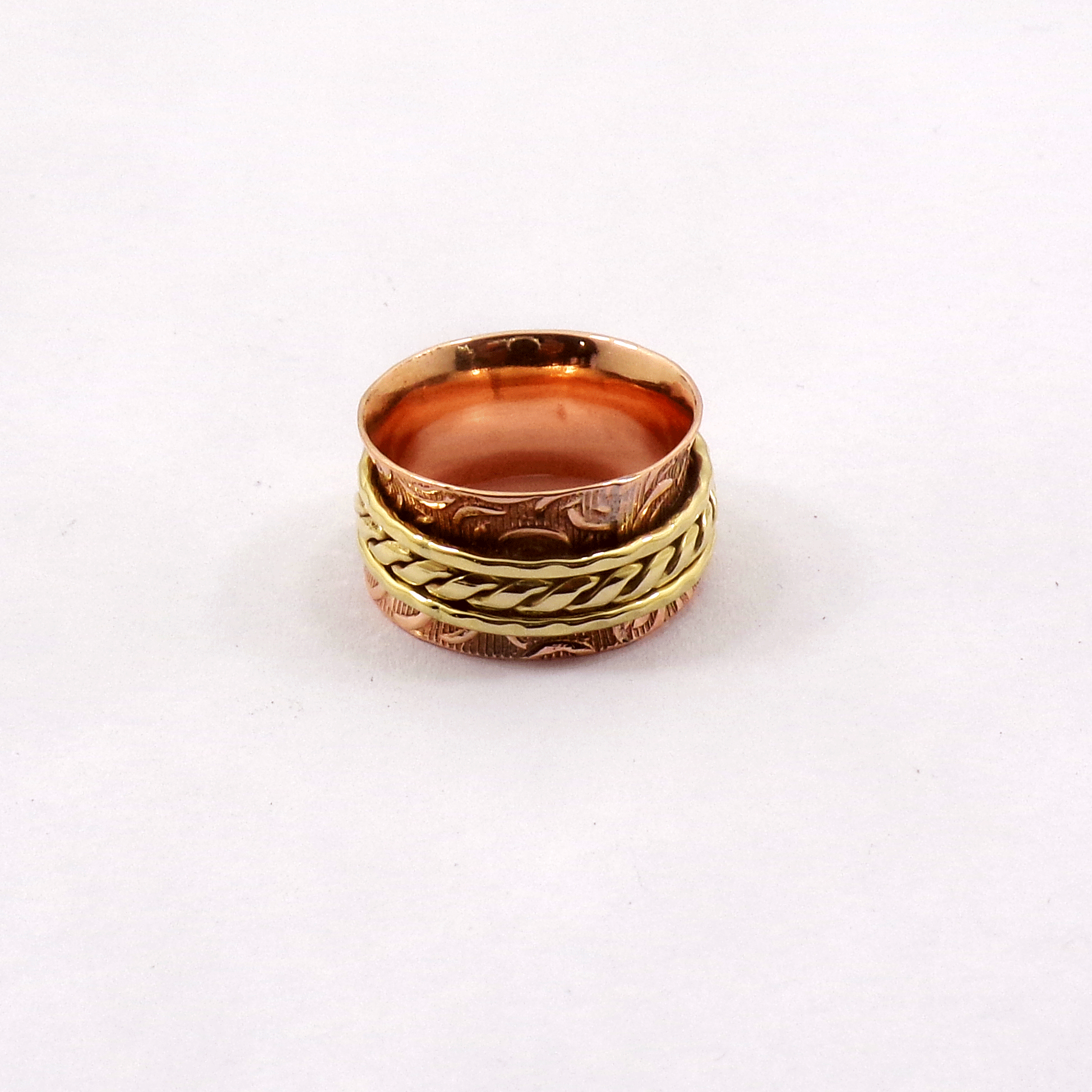 Ring Size - 7 Two-Tone Ring E - BSPR999 18K Rose Gold & Yellow Gold Plated Solid Handmade Designer Two-Tone Spinner Ring